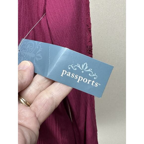 Passports Women’s Top Sz M Baby Doll Peasant Boho Lace Up Tie Neckline - Picture 9 of 14